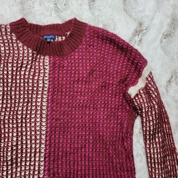 Splendid Magenta Raspberry Color Block Waffle Knit Cozy Sweater Size Small - Picture 6 of 13